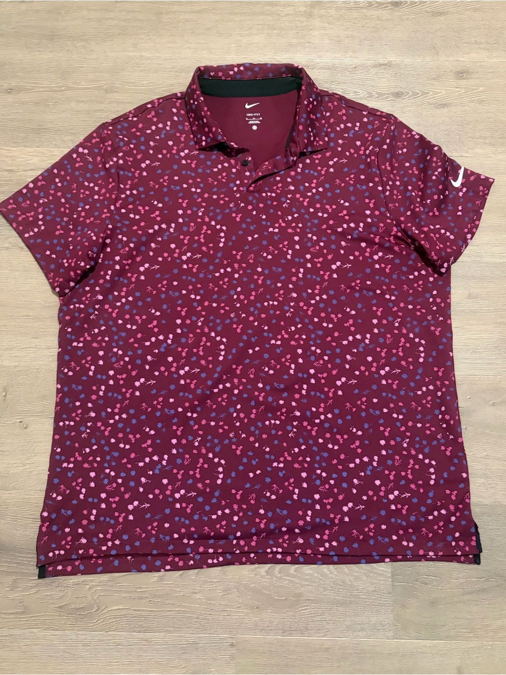 Nike Men's Maroon Polo with Pink & Blue Micro Print